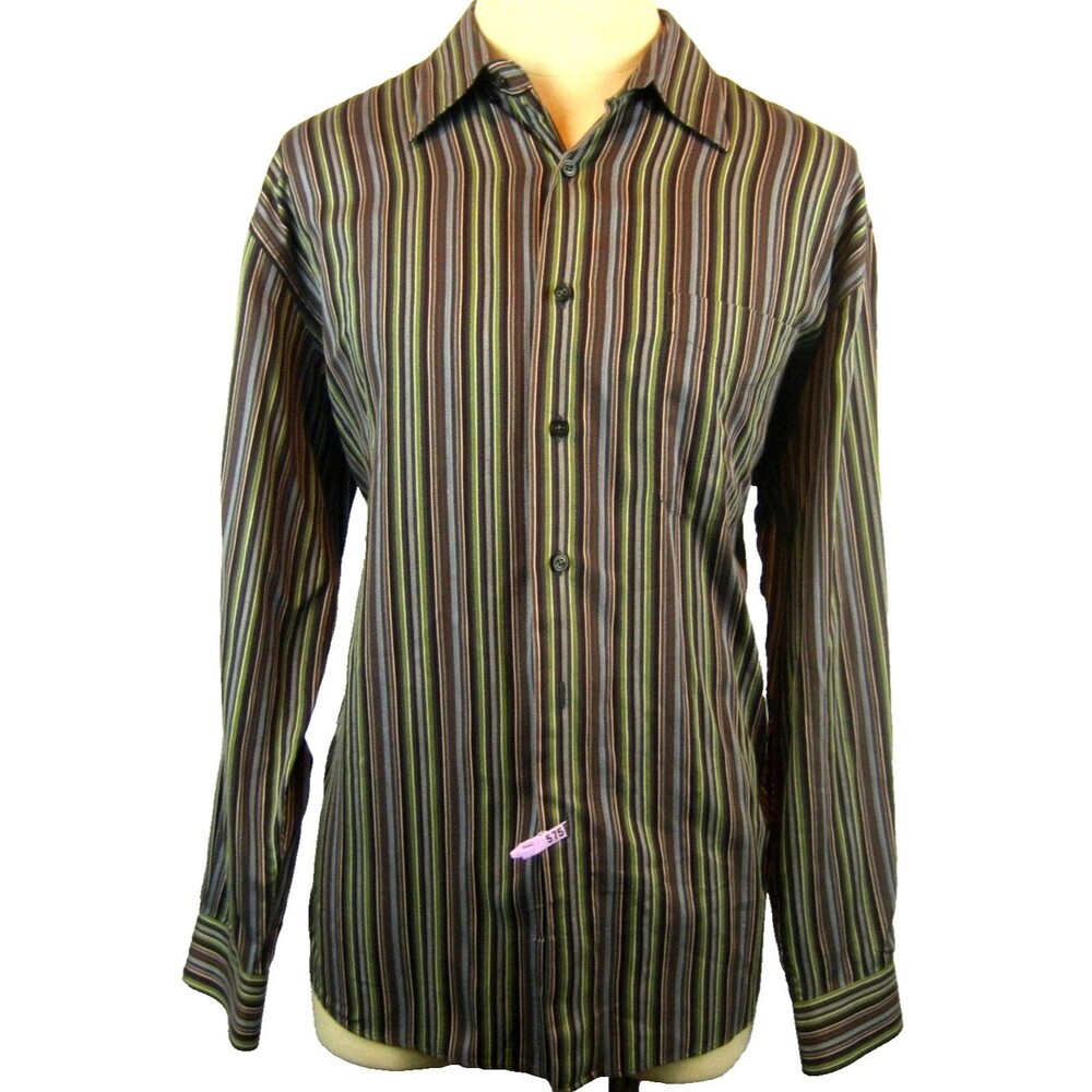 Men's Alan Flusser 100% Cotton LS Multi-Color Striped Casual Shirt sz XL